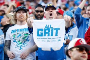 January 28, 2024 ~ Lions fans cheer for a play against San Francisco 49ers during the first half of the NFC championship game at Levi's Stadium. Photo: Junfu Han ~ USA TODAY NETWORK