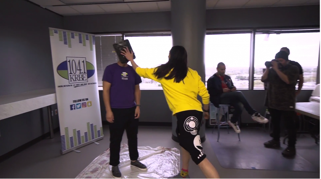 Steve Aoki smashes cake in Kevin Quinn’s and Freddy Cruz’s face