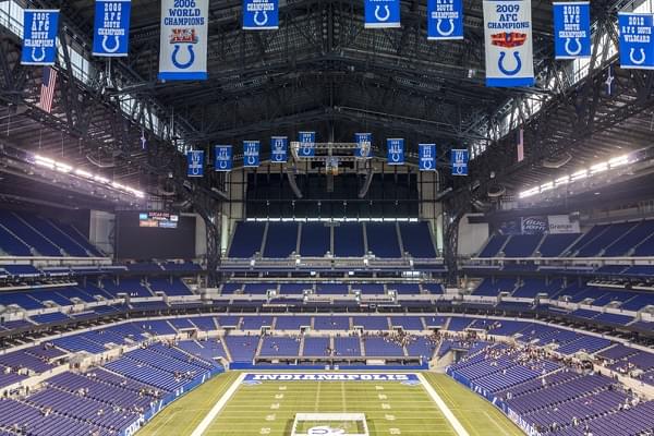 Indianapolis, Indiana, USA - July 14, 2014: Lucas Oil Stadium is a home to Indianapolis Colts. The stadium has capacity of 63000 people.