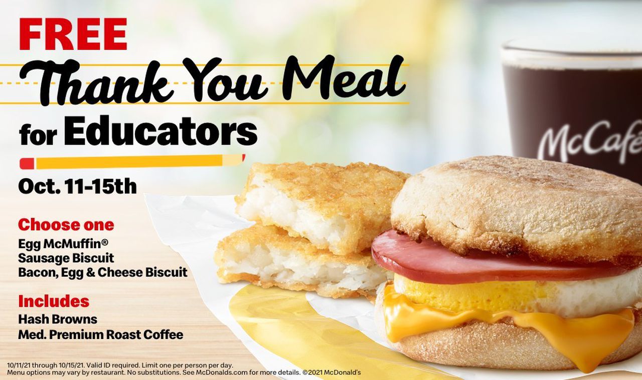McDonald’s will give teachers, school staff free breakfast every day next week