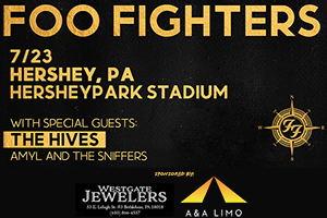 Win Tickets to the Sold Out FOO FIGHTERS Show at Hersheypark Stadium with Limo Transportation and Foo Fighters Merch!