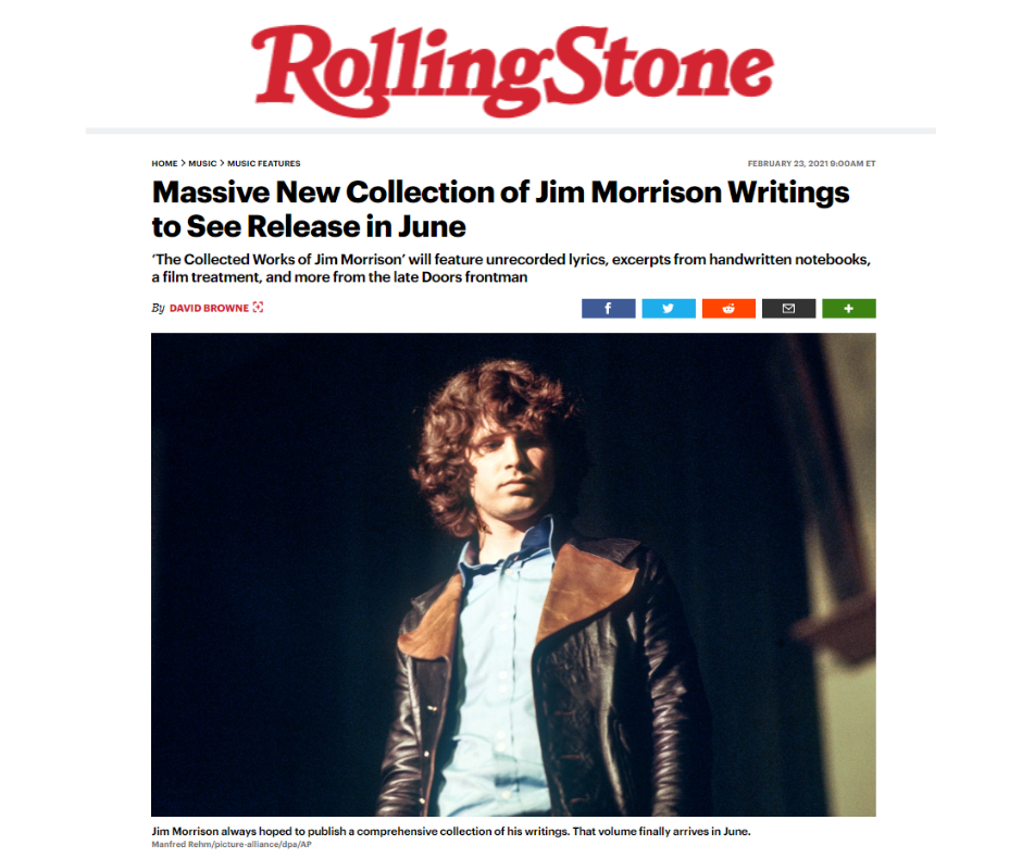 New Jim Morrison Writings to be Released in June!