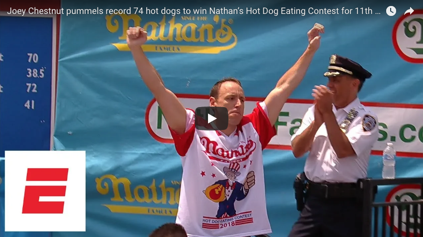 Joey Chestnut Eat 74 Hot Dogs And Wins the Nathan’s Hot Dog Eating Contest