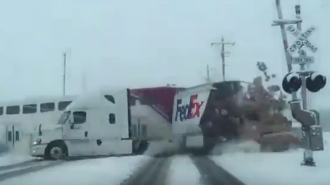 Commuter Train Smashes Into Truck and Cuts It In Two