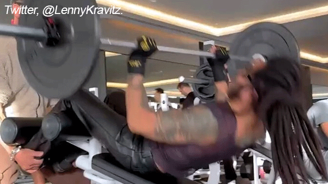 Lenny Kravitz Lifts Weights In Leather Pants