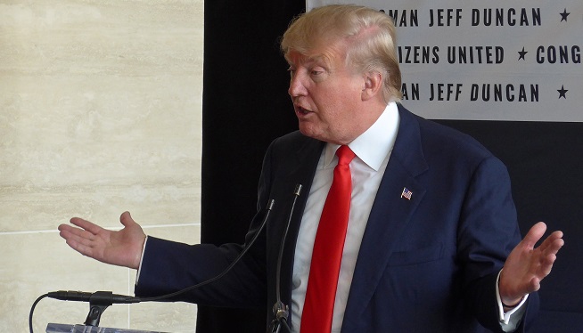 Donald Trump at the Freedom Summit, a forum for GOP Presidential hopefuls in Greenville, South Carolina on May 9, 2015.