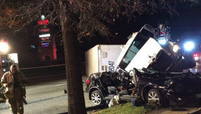Tractor Trailer Lands On SUV in Silver Spring, 2 Seriously Injured