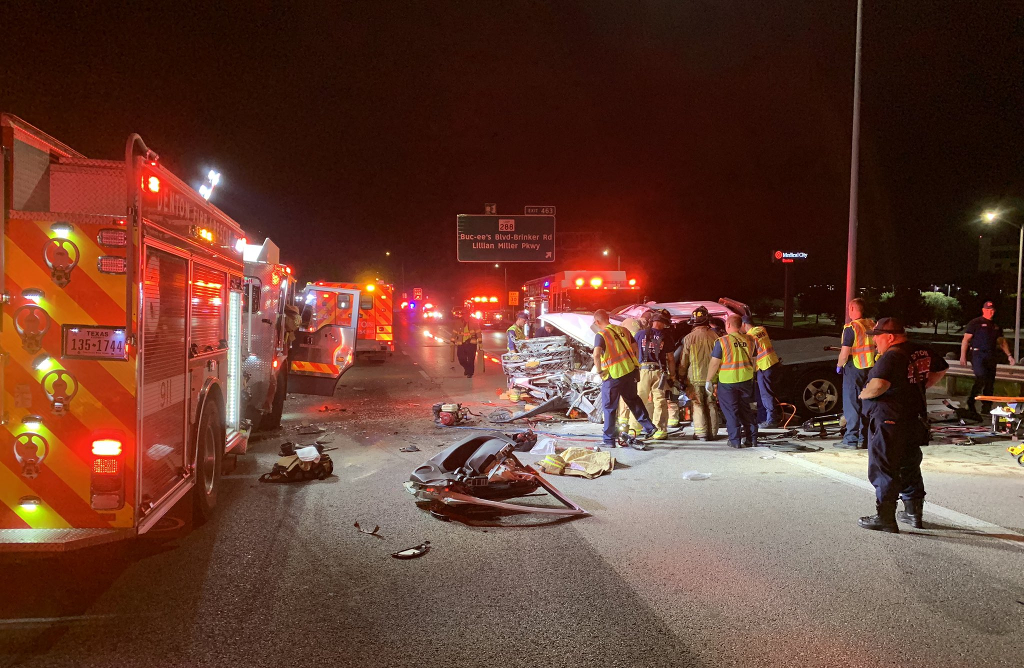 Pick-up Truck Slams Into a Fire Engine in Denton; I-35E NB Closed at Mayhill