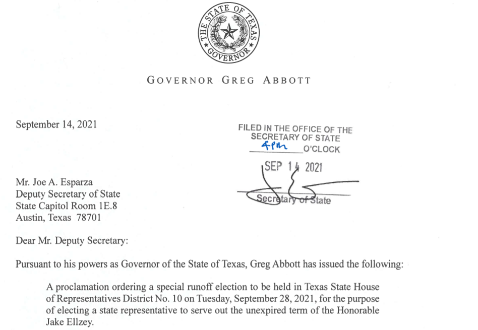 Date Set for District 10 Runoff Election