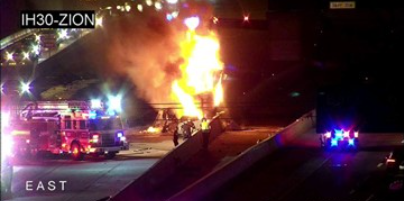 Fiery Wreck Involving 18-Wheeler Shuts Down I-30 WB Lanes in Garland