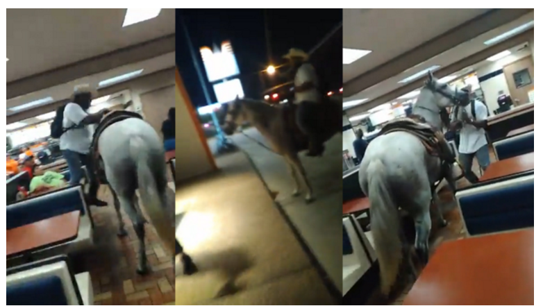 Man in Cowboy Hat Rides Into Whataburger on a Horse in Texas