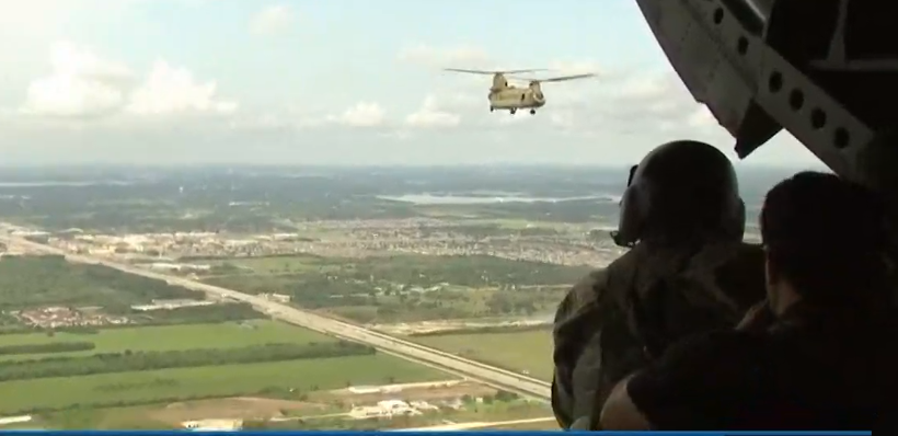 Texas Army National Guard Feeding Cows Stranded by Floodwaters