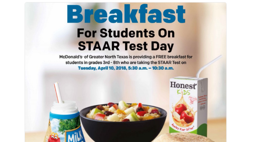 McDonald’s Offers Free Breakfast on STAAR Test Day