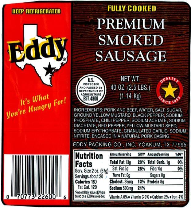 Texas Company Recalls Nearly 25 Tons of Smoked Sausage Items