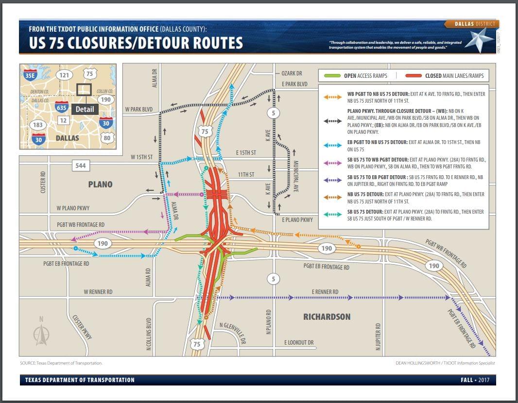 Portions of US 75 Closed this Weekend in Collin County