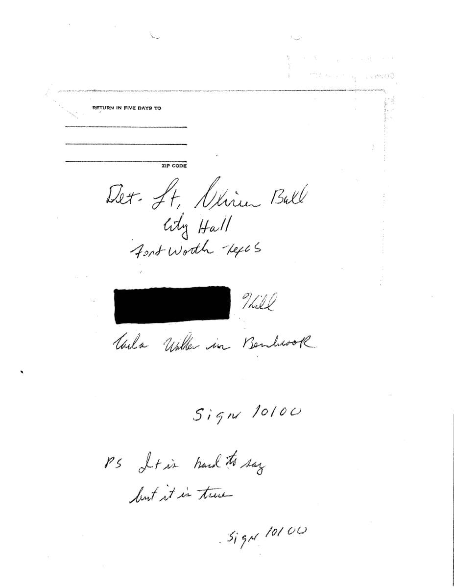 Fort Worth Police Release Decades-Old Letter to Help Solve Carla Walker Murder