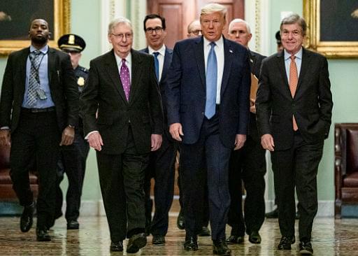 President Trump Meets With GOP Lawmakers On Capitol Hill On Coronavirus Plan