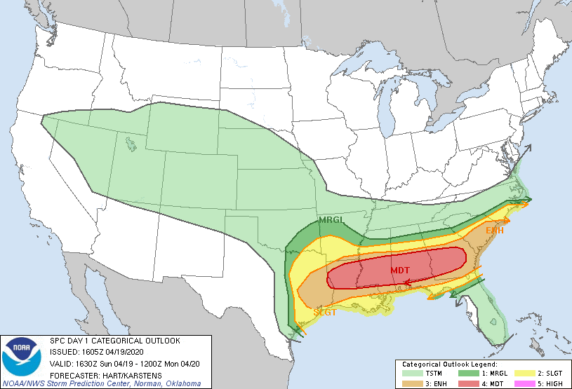 Severe Weather Possible in North, East Texas and Tornado Weather Across Deep South Again