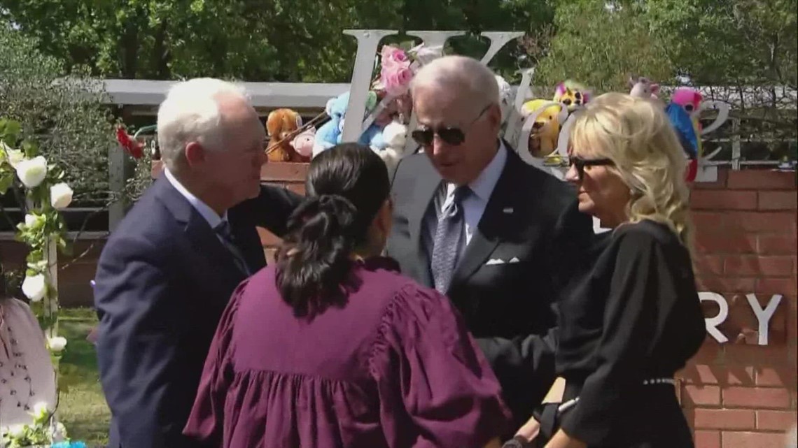 President Joe Biden and First Lady Dr. Jill Biden in Uvalde Grieving with Mass Shooting Victims.