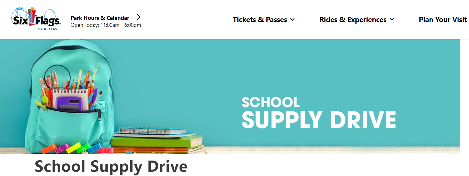 Six Flags Over Texas Hosts School Supply Drive