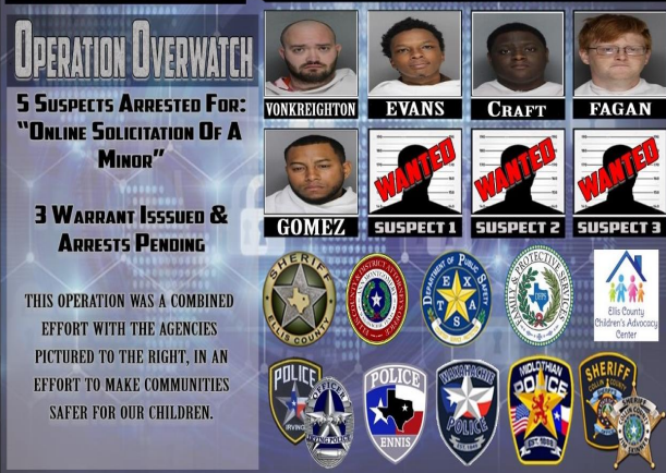 Ellis County Sheriff’s Office Arrests 5 Suspects in Online Child Sex Solicitation Sting
