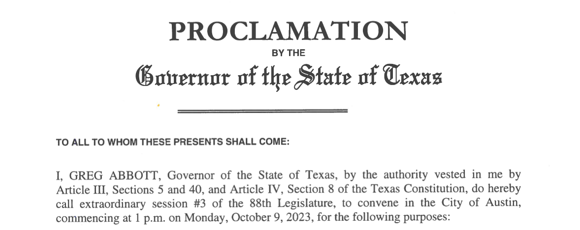 Governor Abbott Details Items on Special Session Agenda