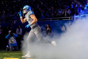 Oct. 30, 2023 ~ Detroit Lions linebacker Jack Campbell (46) is being introduced before a game against Las Vegas Raiders at Ford Field. Photo: Junfu Han ~ USA TODAY NETWORK