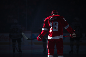 Nov. 4, 2023 ~ Detroit Red Wings center Andrew Copp before the game against the Boston Bruins at Little Caesars Arena. Photo: Tim Fuller ~ USA TODAY Sports