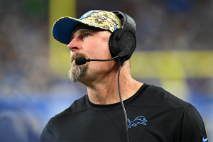 Nov. 19, 2023 ~ Detroit Lions Head Coach Dan Campbell coaches from the sidelines during their game against the Chicago Bears in the first quarter at Ford Field. Photo: Lon Horwedel ~ USA TODAY Sports