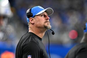 Nov. 23, 2023 ~ Detroit Lions head coach Dan Campbell on the sidelines against the Green Bay Packers in the fourth quarter at Ford Field. Photo: Lon Horwedel ~ USA TODAY Sports