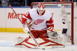 Nov. 29, 2023 ~ Detroit Red Wings goaltender Ville Husso (35) makes a save against the New York Rangers during the first period at Madison Square Garden. Photo: Brad Penner ~ USA TODAY Sports