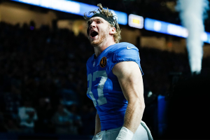 Nov. 23, 2023 ~ Detroit Lions defensive end Aidan Hutchinson is introduced before the Green Bay Packers game at Ford Field in Detroit. Photo: Junfu Han ~ USA TODAY NETWORK