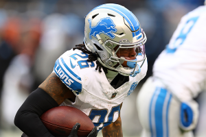 Dec. 10, 2023 ~ Detroit Lions running back Jahmyr Gibbs (26) rushes the ball against the Chicago Bears during the first half at Soldier Field. Photo: Mike Dinovo ~ USA TODAY Sports
