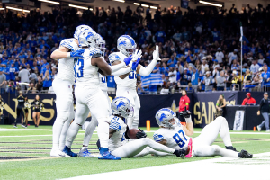 Dec. 3, 2023 ~ Detroit Lions safety Tracy Walker III reacts to recovering a fumble against the New Orleans Saints during the second half at the Caesars Superdome. Photo: Stephen Lew ~ USA TODAY Sports