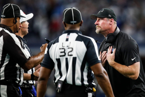 Dec. 30, 2023 ~ Detroit Lions Head Coach Dan Campbell talks to referees regarding offensive tackle Taylor Decker‘s two-point conversion catch being called illegal touching during the second half of the Lions’ 20-19 loss at AT&T Stadium. Photo: Junfu Han ~ USA TODAY NETWORK