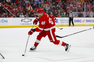 Dec. 29, 2023 ~ Detroit Red Wings right wing Patrick Kane (88) shoots the puck during the second period of the game between the Nashville Predators and the Detroit Red Wings at Little Caesars Arena. Photo: Brian Bradshaw Sevald ~ USA TODAY Sports