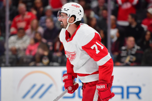 Jan. 7, 2024 ~ Detroit Red Wings center Dylan Larkin celebrates his power play goal scored against the Anaheim Ducks during the first period at Honda Center. Photo: Gary A. Vasquez ~ USA TODAY Sports