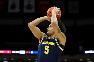 March 3, 2024 ~ Michigan Wolverines forward Terrance Williams II takes a jump shot during the first half against the Ohio State Buckeyes at Value City Arena. Photo: Joseph Maiorana ~ USA TODAY Sports
