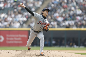 March 30, 2024 ~ Detroit Tigers starting pitcher Kenta Maeda (18) delivers a pitch against the Chicago White Sox during the first inning at Guaranteed Rate Field. Photo: Kamil Krzaczynski ~ USA TODAY Sports