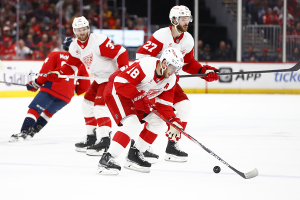 March 26, 2024 ~ Detroit Red Wings center Andrew Copp controls the puck against the Washington Capitals during the third period at Capital One Arena. Photo: Amber Searls ~ USA TODAY Sports