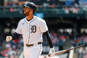 April 6, 2024 ~ Detroit Tigers left fielder Riley Greene (31) reacts strikeout against Oakland Athletics during the ninth inning at Comerica Park in Detroit. Photo: Junfu Han ~ USA TODAY NETWORK