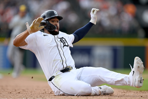 June 9, 2024 ~ Detroit Tigers center fielder Riley Greene reaches third base against the Milwaukee Brewers in the fifth inning at Comerica Park. Photo: Lon Horwedel ~ USA TODAY Sports