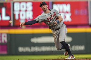 June 15, 2024 ~ Detroit Tigers shortstop Ryan Kriedler (32) throws a fielded ball to first base for the final out against the Houston Astros during the ninth inning at Minute Maid Park. Photo: Erik Williams ~ USA TODAY Sports