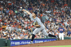 June 16, 2024 ~ Detroit Tigers starting pitcher Kenta Maeda pitches against the Houston Astros in the fifth inning at Minute Maid Park. Photo: Thomas Shea ~ USA TODAY Sports