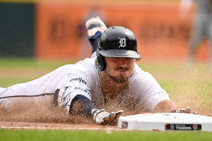 July 14, 2024 ~ Detroit Tigers shortstop Zach McKinstry (39) slides safely into third base for a leadoff triple against the Los Angeles Dodgers in the ninth inning at Comerica Park. Photo: Lon Horwedel ~ USA TODAY Sports