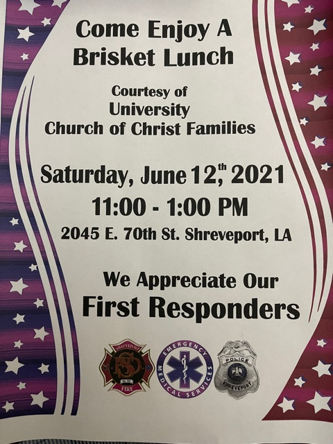 FREE First Responder’s Brisket Dinner this Saturday!