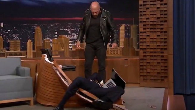 TRIPLE H BODYSLAMS JIMMY FALLON THROUGH A TABLE!