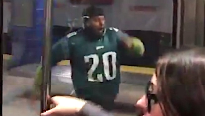 Running Eagle Fans slams into subway pole