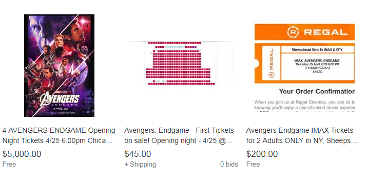 “Avengers: Endgame” tickets are on eBay for over $100