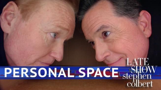 Watch Conan and Colbert invade each other’s personal space